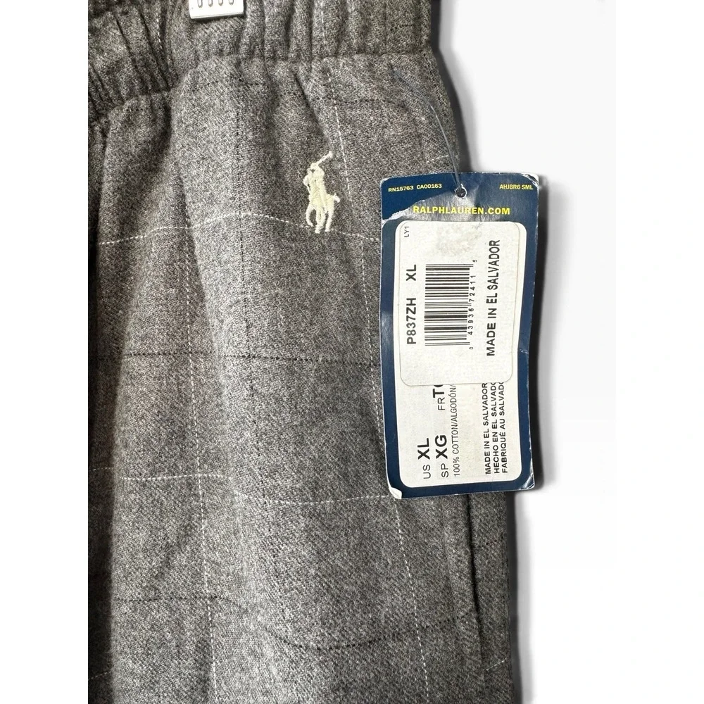 Polo Ralph Lauren Sleepwear Pajama PJ Pants Mens XL Gray Plaid Cotton - NEW BNWT